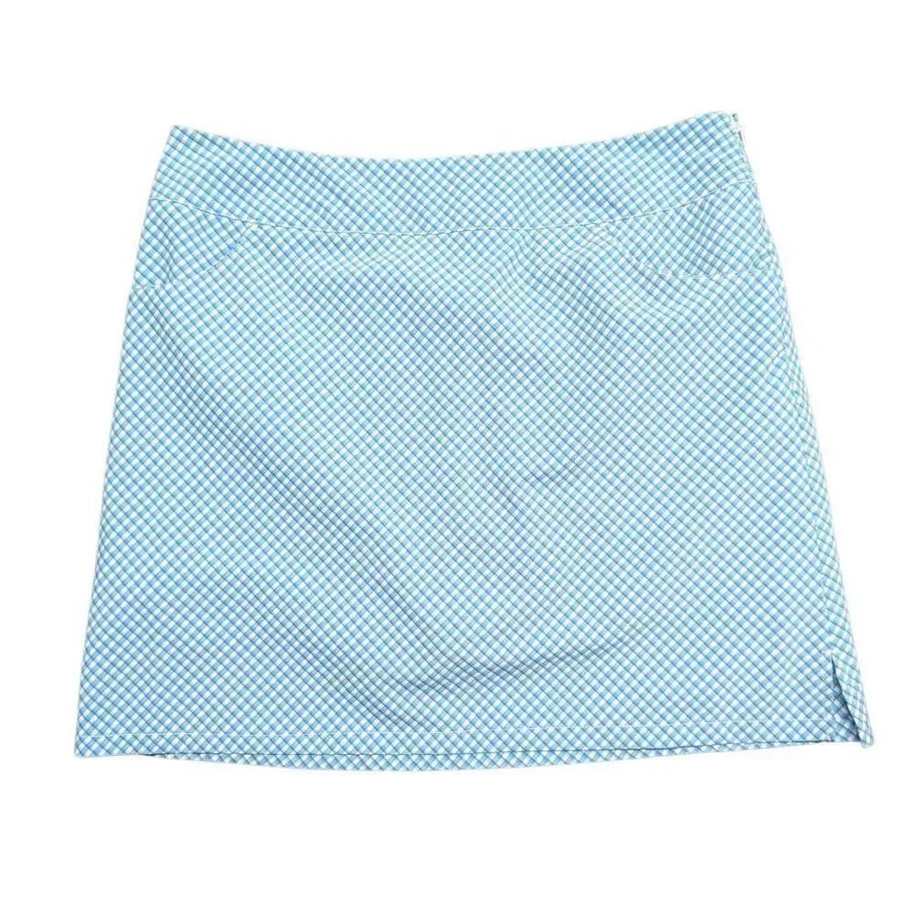 Adidas Athletic Golf Skort Skirt, Plaid Print, Blue White Women's Size 8